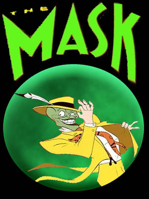 綠色皮膚的卡通角色穿著黃色西裝，揮手並帶有「The Mask」標題。