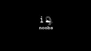 白色茶包圖示取代黑色背景上 'i noobs' 文字中的心形。 — 極簡美學 壁紙