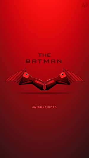 極簡的紅色蝙蝠標誌，帶有條紋翅膀和文字The Batman，在漸變紅色背景上。 — 蝙蝠俠標誌 壁紙