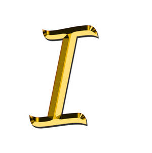 金色大寫字母 I，帶有金屬光澤和柔和陰影。