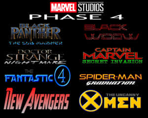黑色背景上的Marvel Studios第四階段電影標誌合集 — 漫威超級英雄 壁紙