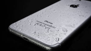 黑色背景上背面帶有水滴的銀色 iPhone。
