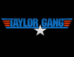 Taylor Gang 標誌，藍色文字、紅色條紋、白色星星，黑色背景 — 黑幫 壁紙