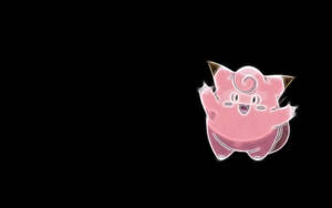 發光的粉紅色 Jigglypuff 帶著開心表情在黑色背景上。 — 黑白藝術 壁紙