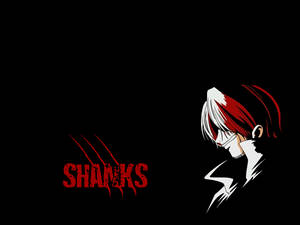 動漫角色Shanks，擁有紅色和白色頭髮和面具，在黑色背景上帶有紅色文字。 — 黑白 壁紙
