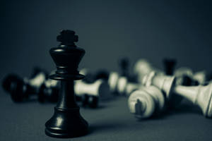 一個站立的黑色國王棋子，後面有倒下的白色棋子。 — 國際象棋 壁紙