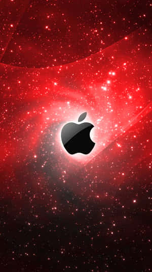 黑色Apple標誌居中於紅色星空宇宙背景。
