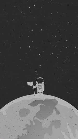 太空人在繁星夜空下的月球插旗