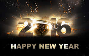 金色2016配迪斯科球和五彩紙屑慶祝新年