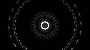 一個發光的白色曼陀羅，在黑色背景上帶有複雜的幾何圖案。 — Netflix GIF 壁紙