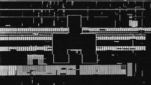 黑白抽象數位故障藝術，帶有幾何圖案和掃描線。 — Netflix GIF 壁紙