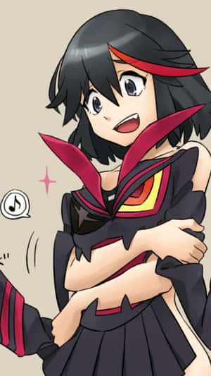 身穿黑紅服裝的動漫女孩以開心的表情擁抱自己。 — 武士Champloo 壁紙