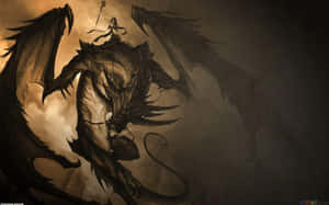 戰士在黑暗奇幻場景中騎龍。 — 龍 壁紙