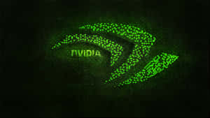 在深色紋理背景上，由像素組成的發光綠色 Nvidia 標誌。 — 凌志標誌 GIF 壁紙