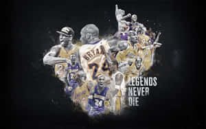 身穿湖人球衣的籃球傳奇人物，帶有「LEGENDS NEVER DIE」字樣。