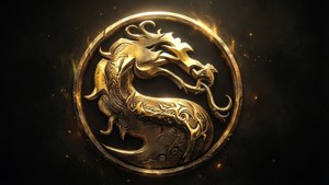 金色龍徽章在黑暗背景上閃耀火花