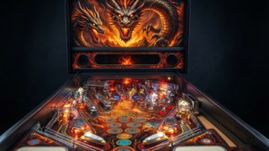 帶有龍藝術品和發光遊戲區域的彈珠機。