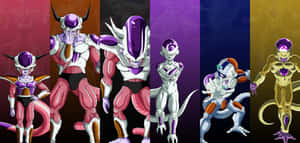 動漫反派菲利（Frieza）的六種形態，呈現不同顏色和姿勢。 — 菲利 壁紙