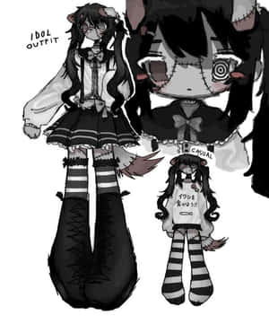 臉上縫合並有貓耳的動漫女孩，兩套服裝：偶像和休閒。