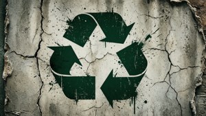 油漆濺在破裂混凝土牆上的回收標誌