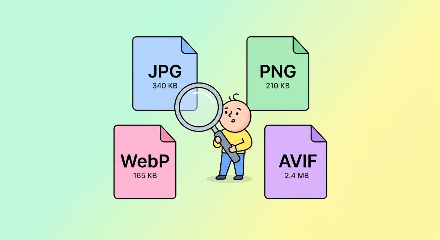 圖像格式速查表 — JPG vs PNG vs WebP vs AVIF